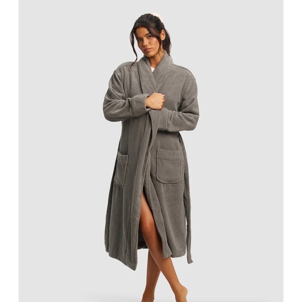 Cozy Earth NEW Ribbed Bath Robe Large Charcoal
